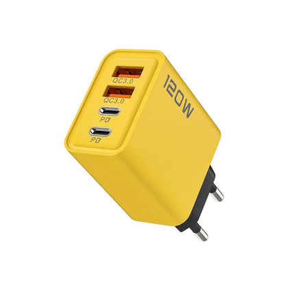 120W 2 USB+2 Type-C 4 Ports Wall Charger Fast Charging EU/US/UK Plug Power Adapter For Xiaomi iPhone Samsung Huawei Phone/Tablet