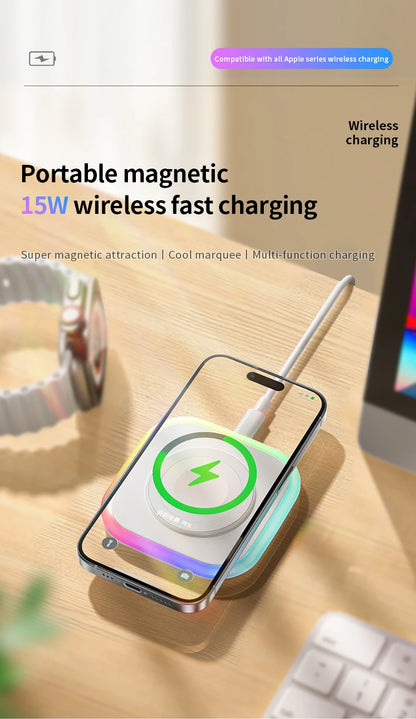 2025 New Wireless Charger 3-In-1 Magnetic Charger - Compatible With All Iphone Models, Smartwatches, And Headphones