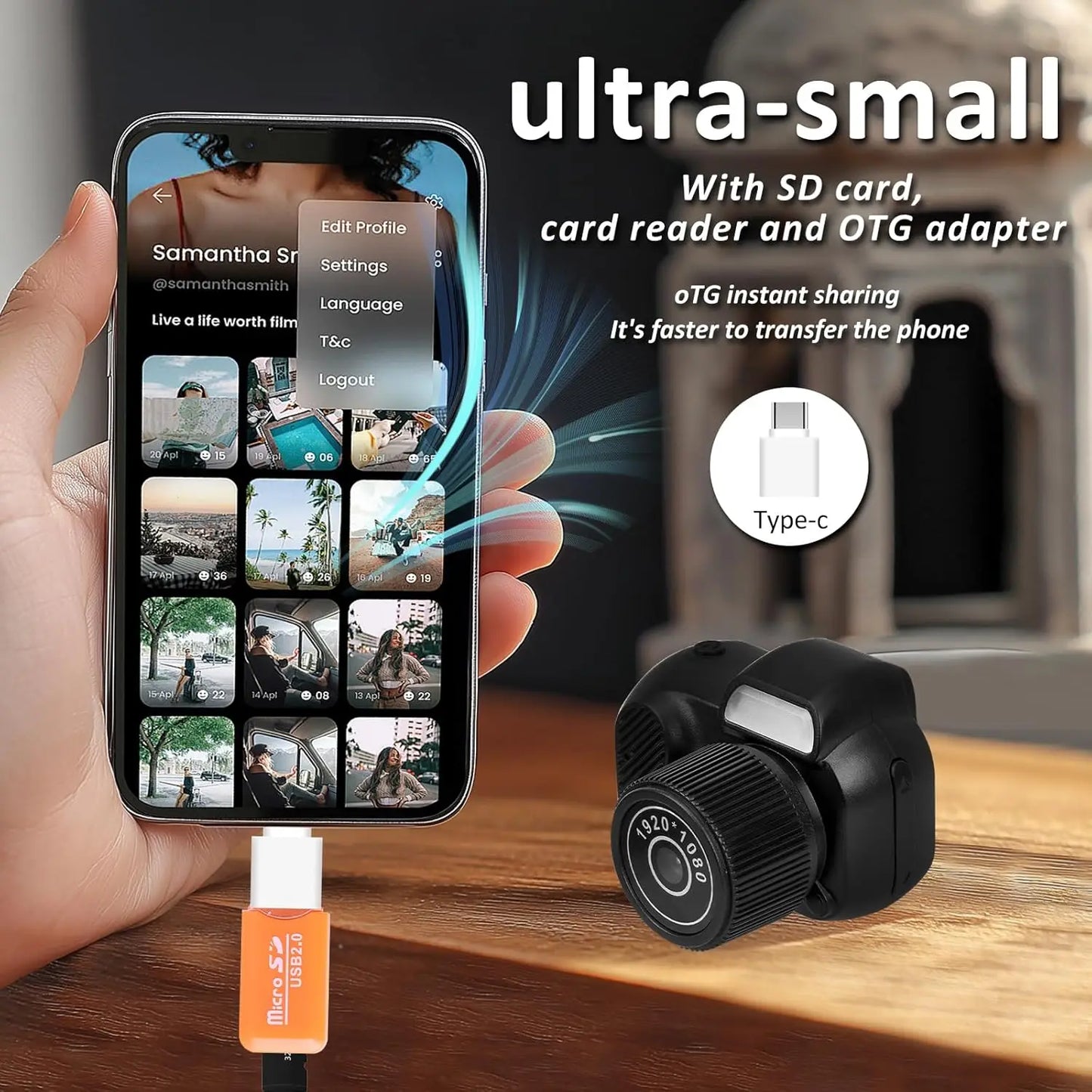 Mini Keychain Camera1080P 2MP Mini Body Camera, Portable Micro Video Camcorder with 0.96inch Display for Kids Students Travel