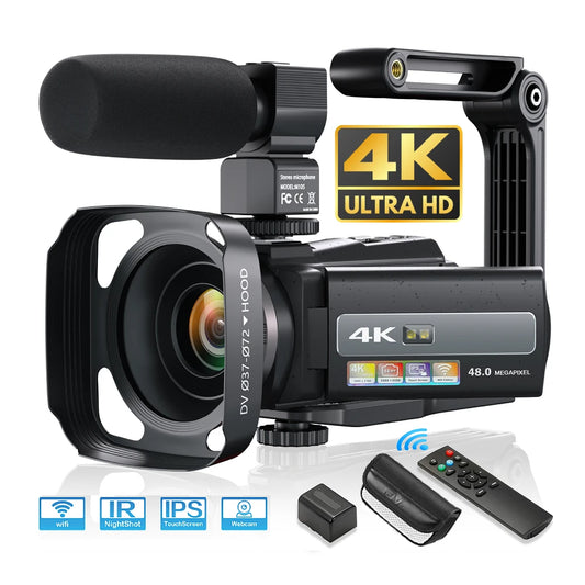 4K Video Camera Camcorder 48MP UHD WiFi IR Night Vision Vlogging Camera for YouTube 16X Digital Zoom Touch Screen Camera - Universal Market
