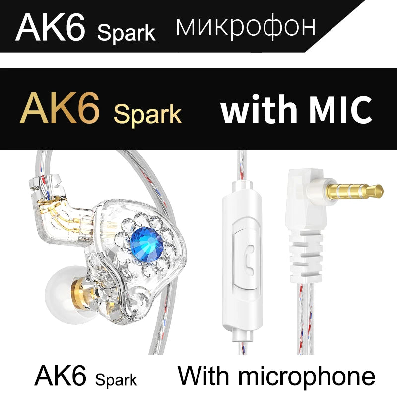 Original QKZ AK6 Copper Driver HiFi Wired Earphone 3.5MM Race Sport Headphone Bass Stereo Headset Music Earbuds In Ear With Mic - Universal Market