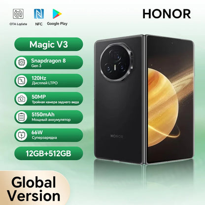 Honor Magic V3 Global Version 5G Foldable 7.92'' LTPO AMOLED 120Hz Display 50MP Cameras Snapdragon 8 Gen 3 5150mAh 66W NFC