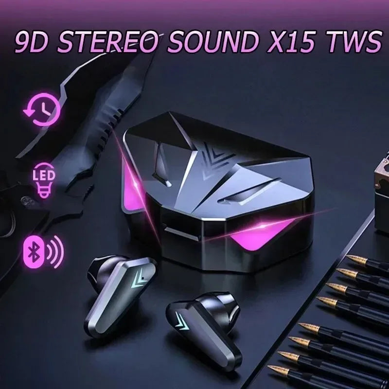 X15 TWS Gaming Earbuds Wireless Bluetooth Earphones With Mic Bass Audio Sound Positioning 9D Stereo Music HiFi Headset For Gamer - Universal Market