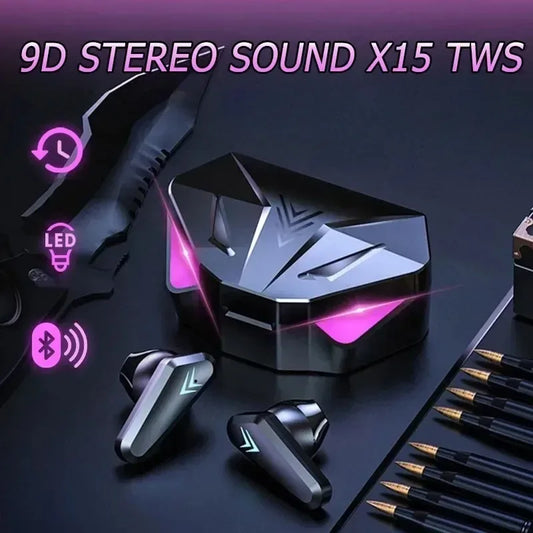 X15 TWS Gaming Earbuds Wireless Bluetooth Earphones With Mic Bass Audio Sound Positioning 9D Stereo Music HiFi Headset For Gamer - Universal Market