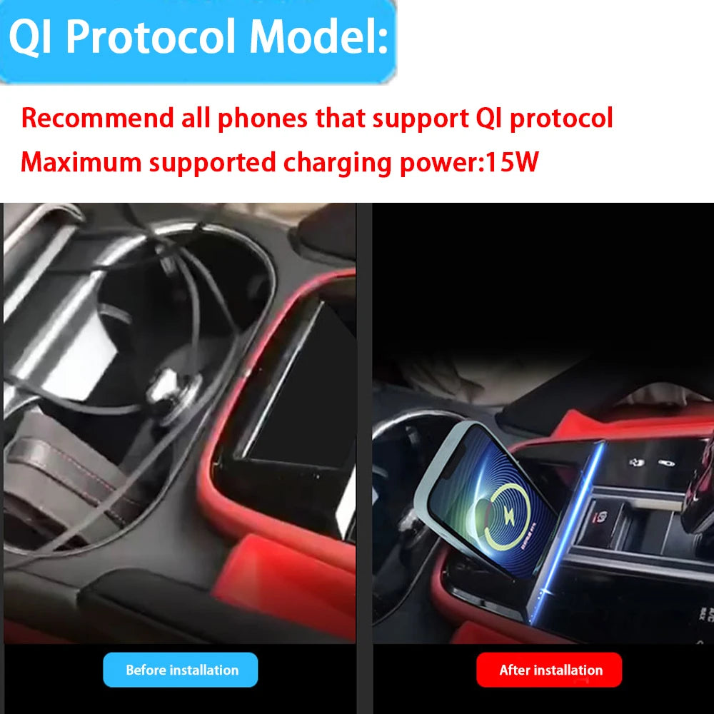 Car Wireless Mobile Phone Charger Center Console Storage QI 18W iPhone fast charge for Porsche Cayenne E3 2019–2025
