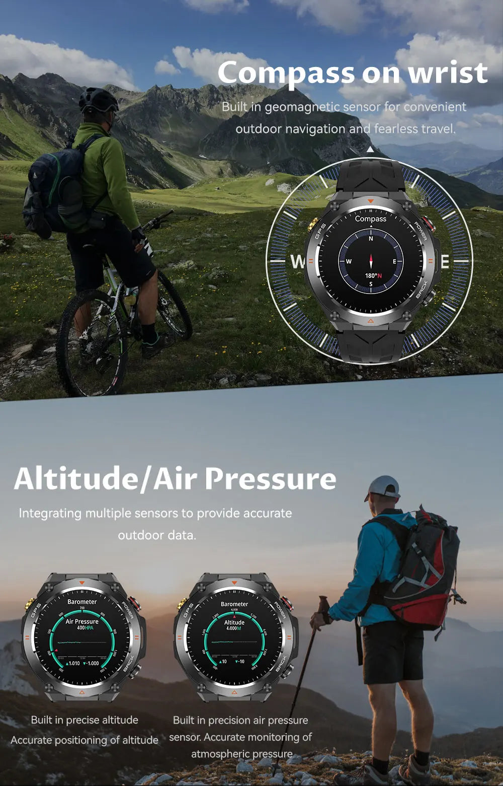 TLCRETE Men Outdoor Smartwatch Stainless Steel BT Call 650mAh Built-In GPS AI Voice Assistant 1ATM Waterproof Smart Watch KC82