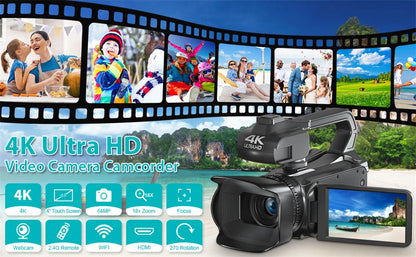 2025 Pro 4K 60FPS Digital Video Camera Photography Youtube Vlog Camcorder For Tiktok Live Stream Webcam 18X Zoom Rotate Touch - Universal Market