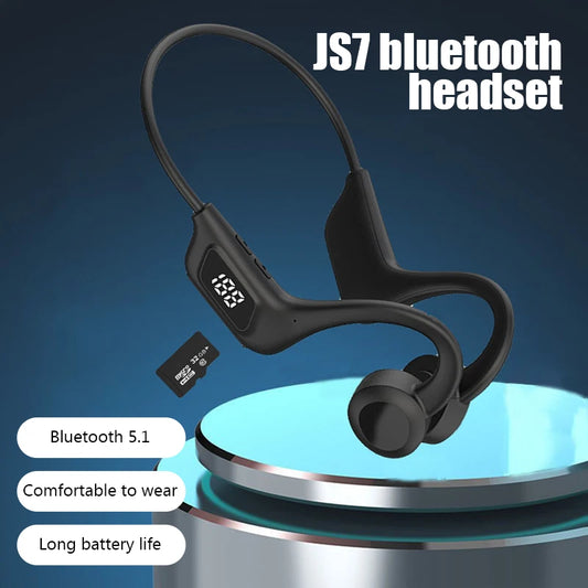 JS7 Bone Conduction Headphones Tf Card Digital Display Fone Headset Hands-free Call Auriculares Sports Open-ear Earphone - Universal Market