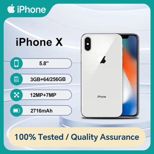 Unlocked Original Apple iPhone X 64/256GB ROM 3GB RAM IOS A11 Bionic Hexa Core 5.8'' Dual 12MP 4G Used Cell Phone