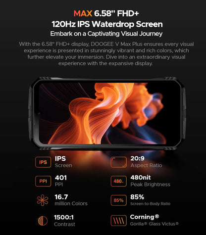 Global Version DOOGEE V Max Plus Rugged Phone 6.58" 120Hz 36GB(16+20) 512GB 200MP Ai Camera 22000mAh Lighting effect Android 14