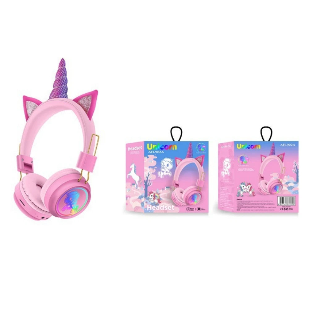 RGB Unicorn Kids Wireless Headphones With Mic Music Stereo Earphone Cute Unicorn Control RGB Light Headset Girls Kids Gift - Universal Market