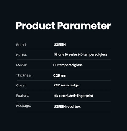 UGREEN Screen Protector For iPhone 16 Pro Full Cover Tempered Glass For iPhone 16 Plus Pro Max Camera Lens Protectors