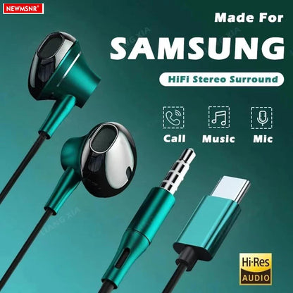 #Type C Headphones HiFi Bass Stereo Volume Control Headset With HD Mic 3.5mm Wired Earbuds For iPhone15/Samsung Galaxy Earphones - Universal Market