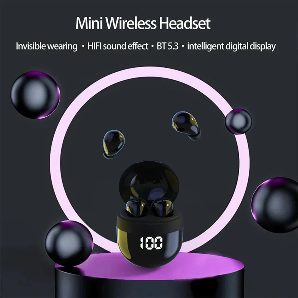 Mini SK18 Invisible Headphones Wireless Bluetooth 5.3 Headphones Bass Sleeping Headphones with Microphone Noise Cancellation HD - Universal Market