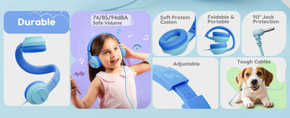 AWATRUE HK07 Kids Wired Headphones Stereo Sound Earphone with Mic Music Study Headset Limited Volume 74dB/85dB for Children - Universal Market