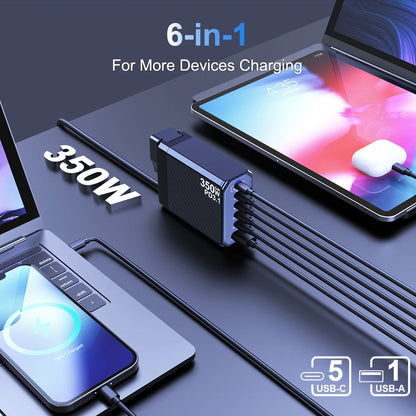 Ubigbuy 350W GaN Charger Fast Charger 140W PD3.1 QC PPS USB Phone Charging Station for MacBook Pro iPhone Samsung Laptop Tablet