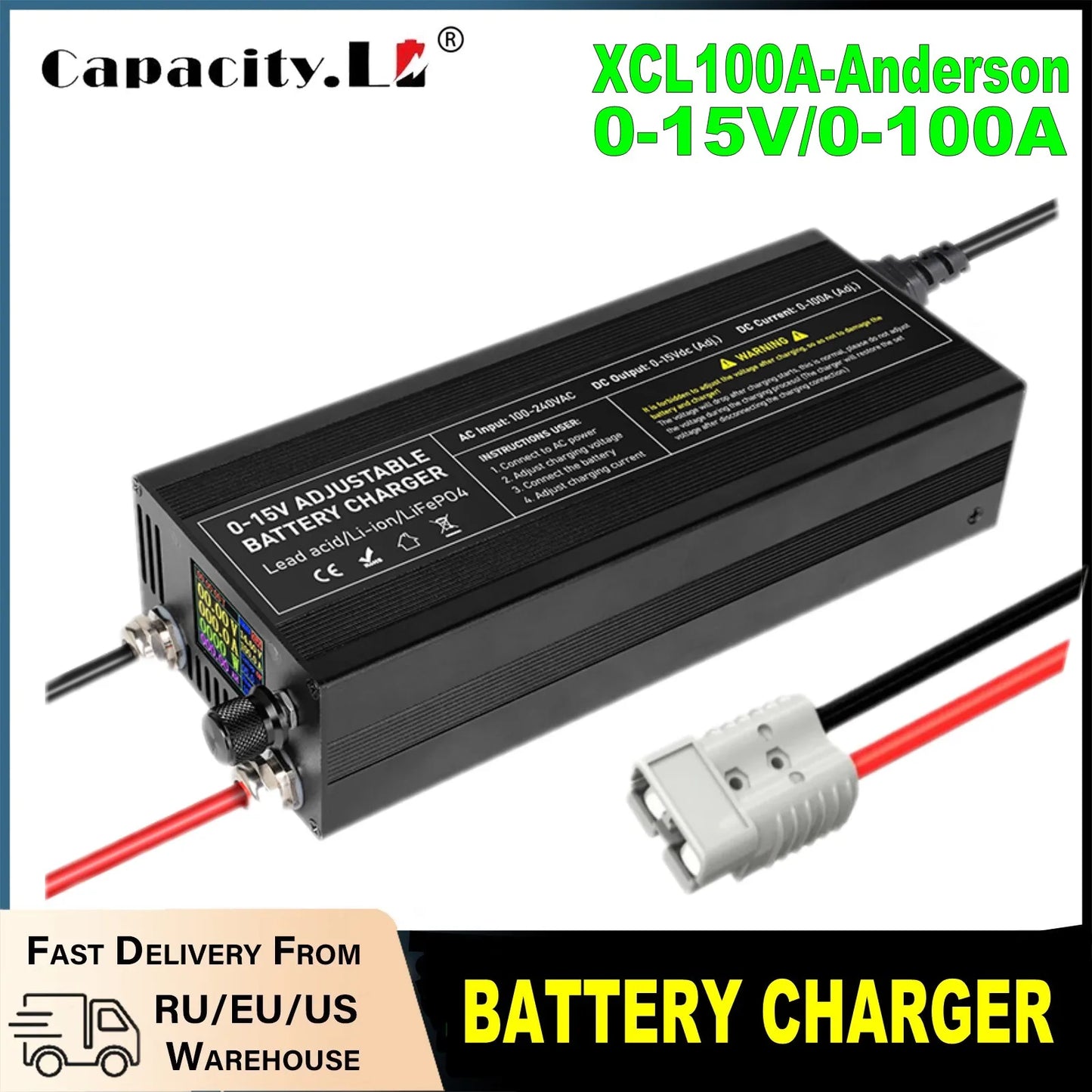 12V LiFePO4 Battery  60A 100A Anti reverse connectionAdjustable voltage and current Fast  Large Screen Display Charger