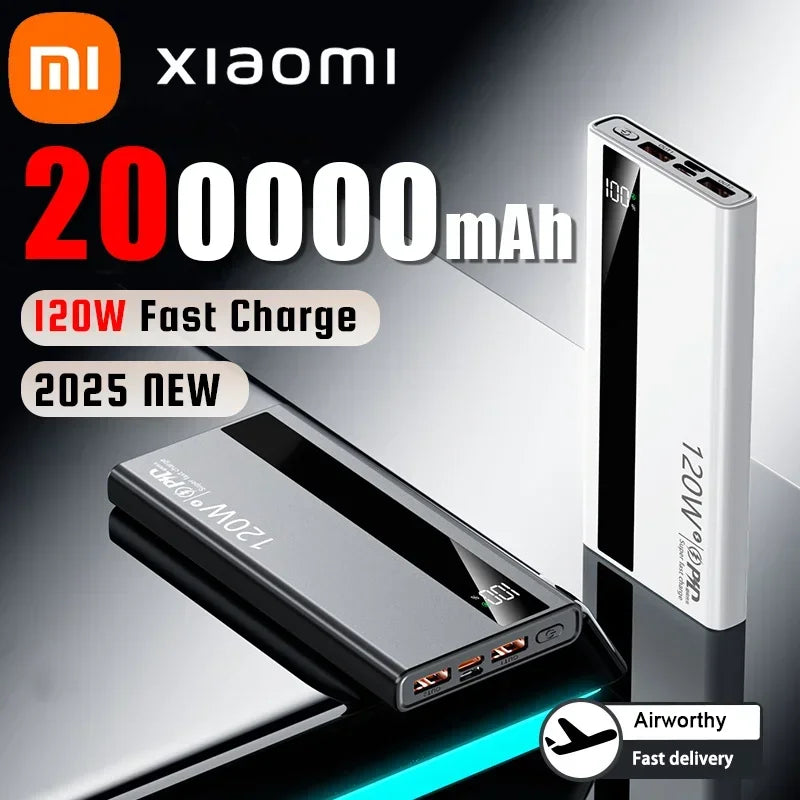 Xiaomi 200000mAh Power Bank 120W Super Fast Charge External Battery High Capacity Digital Display Charger For Iphone 16 Samsung