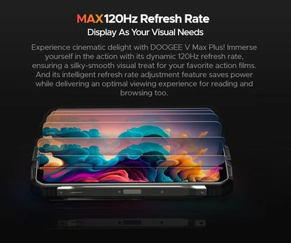 Global Version DOOGEE V Max Plus Rugged Phone 6.58" 120Hz 36GB(16+20) 512GB 200MP Ai Camera 22000mAh Lighting effect Android 14