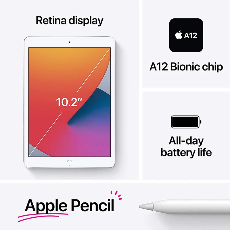 Apple ipad 8th Gen 2020 Wifi Version Model Tablet PC 8MP+1.2MP Camera A12 Fusion 10.2” Screen Support Apple Pencil Touch ID - Universal Market