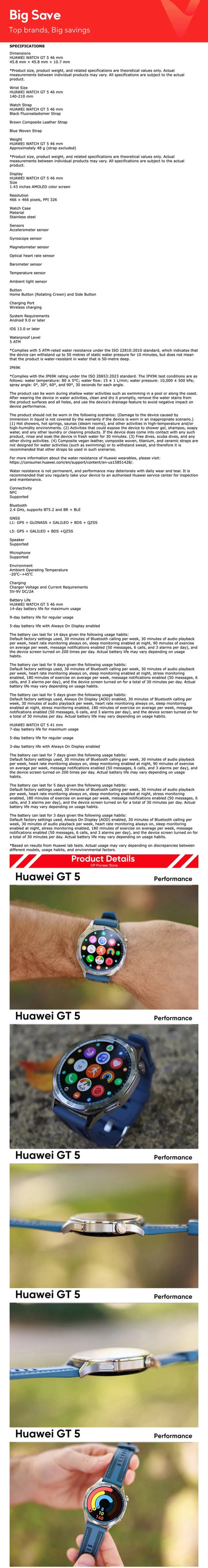 HUAWEI WATCH GT 5 Smartwatch, Health Tracking , Buit-in Map,Replay Message,compatible with iOS and Android HUAWEI WATCH GT5