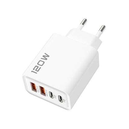 120W 2 USB+2 Type-C 4 Ports Wall Charger Fast Charging EU/US/UK Plug Power Adapter For Xiaomi iPhone Samsung Huawei Phone/Tablet