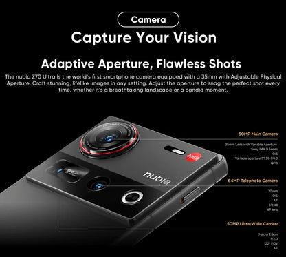Global Version Nubia Z70 Ultra NX733J 5G Smartphone Snapdragon 8 Elite 6.85" 144Hz AMOLED Display 6150mAh 80W Fast Charge IP69