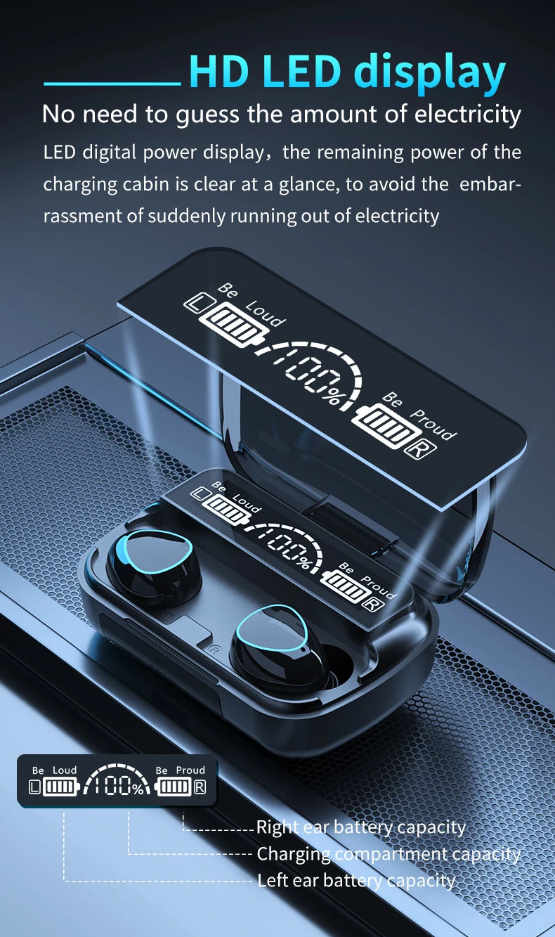 TWS M10 Wireless Bluetooth Headset with Charge Box for Phone Noise Cancelling Mic Earbuds LED Display Headphones Sport Earphones - Universal Market