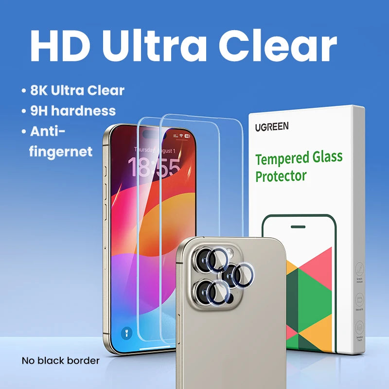 UGREEN Screen Protector For iPhone 17 Pro Full Cover Tempered Glass For iPhone 17Pro Max Air 16 Pro Camera Lens Protectors