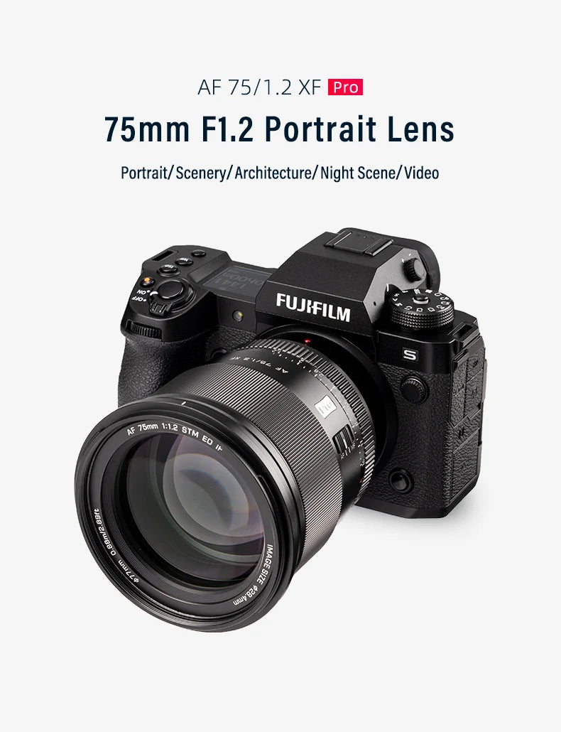 Viltrox 75mm F1.2 pro AF Auto Focus Large Aperture Lens for Fujifilm XF mount Camera for Fuji X X-T4 T100 X-H2S XT30 X-Pro3 - Universal Market