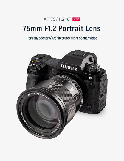 Viltrox 75mm F1.2 pro AF Auto Focus Large Aperture Lens for Fujifilm XF mount Camera for Fuji X X-T4 T100 X-H2S XT30 X-Pro3 - Universal Market