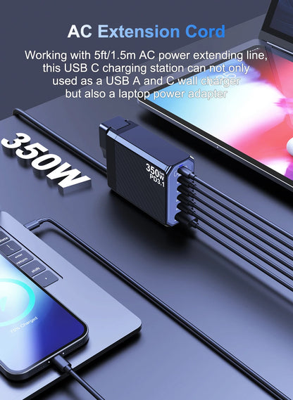 Ubigbuy 350W GaN Charger Fast Charger 140W PD3.1 QC PPS USB Phone Charging Station for MacBook Pro iPhone Samsung Laptop Tablet