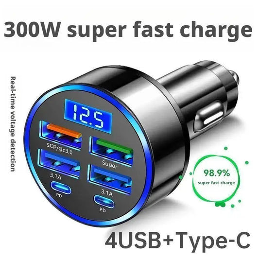 300W USB Car Charger PD QC3.1 USB C Car Phone Charger Type C Adapter for iPhone Samsung Huawei Xiaomi Quick Charge ﻿
