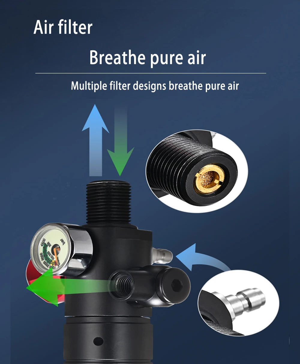 Scuba Diving Oxygen Tank  1L Cylinder Underwater Breather for  with Breathing Valve A Set - Universal Market