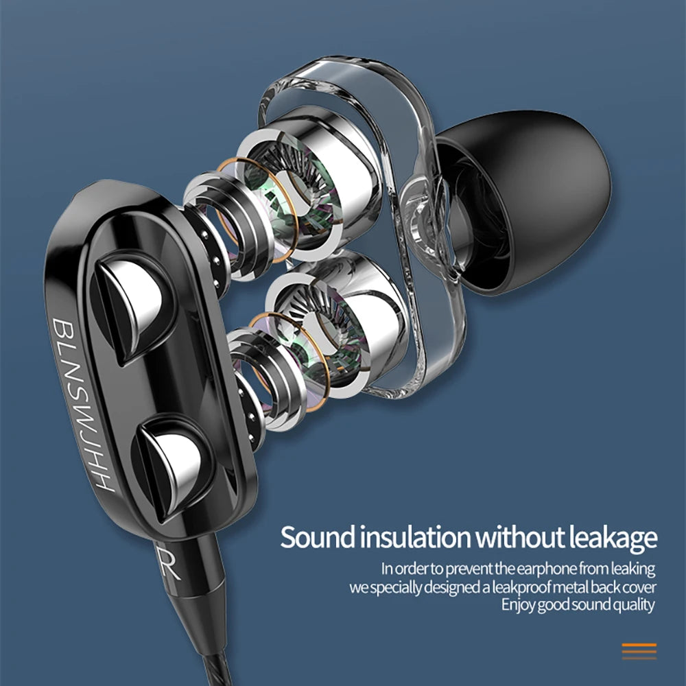 3.5mm Wired Headphones Noise Canceling In-Ear Sports Earphone Dual Driver Bass Stereo Gaming Headset HiFi Music Earbuds With Mic - Universal Market