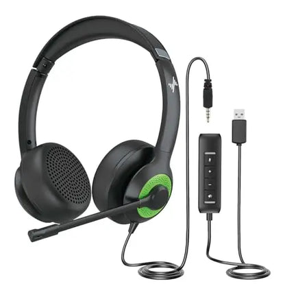 JIAMQISHI USB Headset PC Computer Headphones with Noise Cancelling MIC in-line Control for Home Office Online Class Skype Zoom - Universal Market