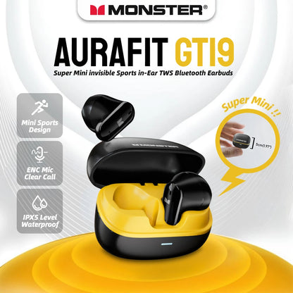 Monster AURA FIT GT19 Mini Invisible Earbuds Half in-Ear Bluetooth Headphone IPX5 Waterproof Wireless Sports Earphones with Mic - Universal Market