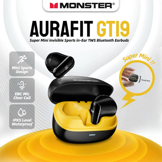 Monster AURA FIT GT19 Mini Invisible Earbuds Half in-Ear Bluetooth Headphone IPX5 Waterproof Wireless Sports Earphones with Mic - Universal Market