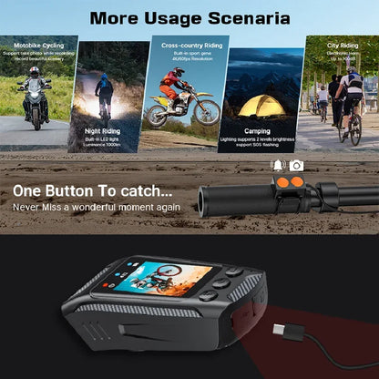 3 in 1 Multifunction Sport DV Dash Cam with Light Horn 4K Bike Helmet Action Camera HD Screen Motorcycle Bicycle Cycling Camera
