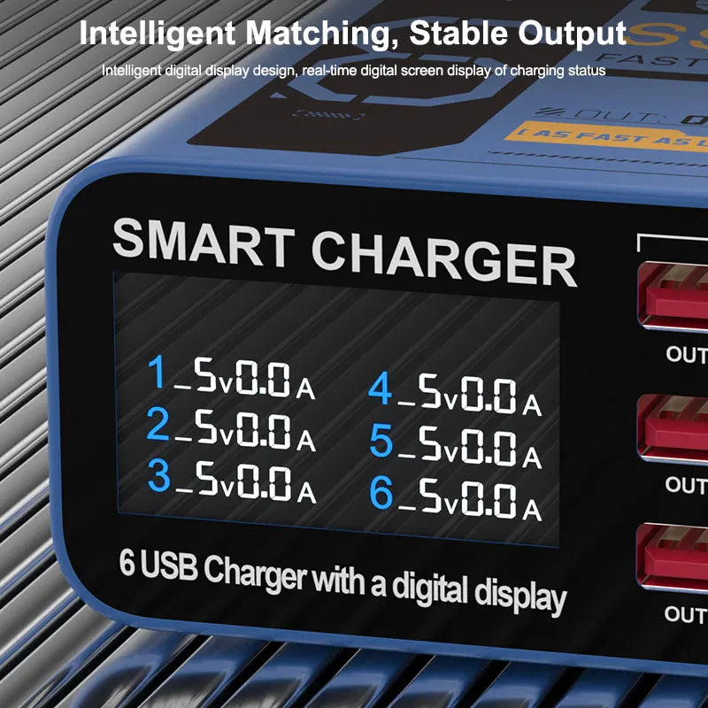 SUSNHINE SS-304Q 6-port Usb Digital Display Fast Charge QC3.0 Smart Fast Charge for Phone Tablet Watch Charging