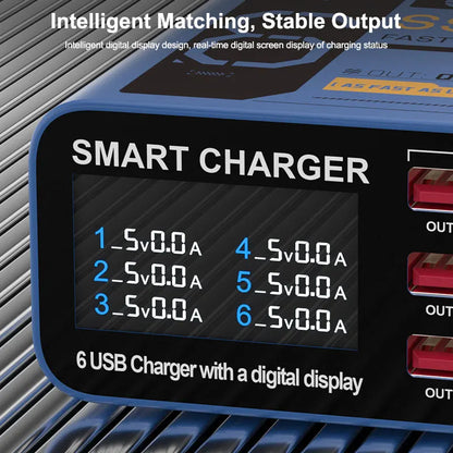 SUSNHINE SS-304Q 6-port Usb Digital Display Fast Charge QC3.0 Smart Fast Charge for Phone Tablet Watch Charging