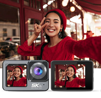 Action Camera F6W Wireless Mic 5K 4K60FPS 48MP 2.2" Touch LCD EIS Dual Screen Wi-Fi 170D Waterproof 30M 8X Zoom Sports Camera