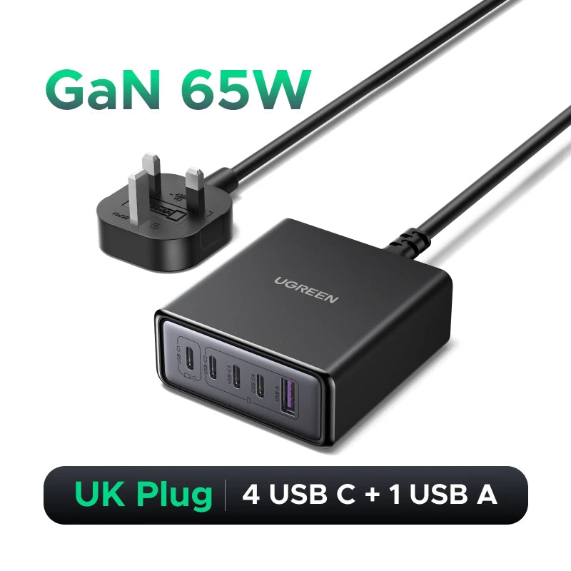 UGREEN 65W GaN Charger PPS QC4.0 PD3.0 5 IN 1 Desktop Charging Station For Phone 16 15 14 Pro Xiaomi Samsung Tablet Macbook Air