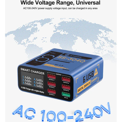 SUSNHINE SS-304Q 6-port Usb Digital Display Fast Charge QC3.0 Smart Fast Charge for Phone Tablet Watch Charging