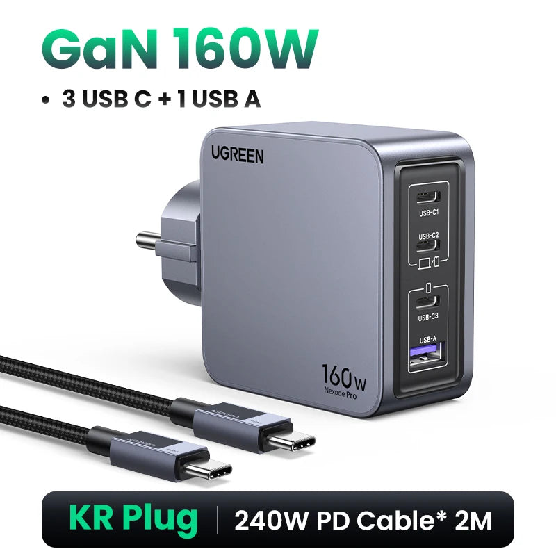 UGREEN 160W GaN Charger PD3.1 Type C QC4.0 3.0 Quick Charge For Macbook Pro Laptop USB Fast Charger For iPhone 17 Xiaomi Tablet