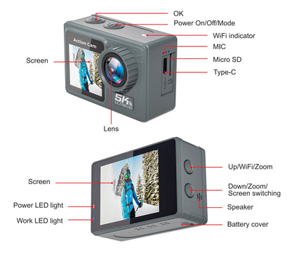 Action Camera 5K 4K 60FPS WiFi Anti-shake Dual Screen 170° Wide Angle 30m Waterproof Sport Camera with Remote Control