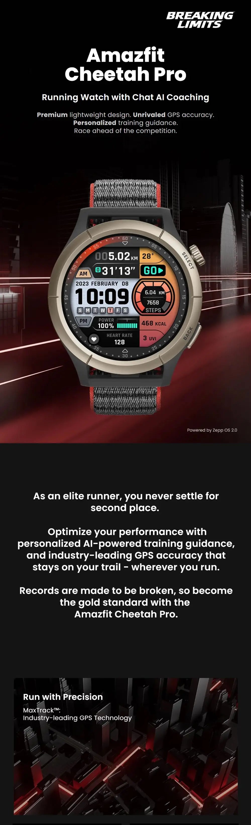 Original Amazfit Cheetah Pro Unrivaled GPS Accuracy 47mm Smartwatch 14Days Battery Life Dual-band GPS Smart Watch Open Box 99New