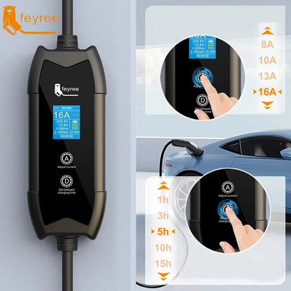feyree EV Charger Portable 3.5kW Tesla NACS Charger Plug 1.8" LCD Screen with Set Delay Schedule Charging Station for Tesla Cars