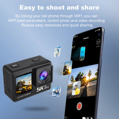 G9SE Action Camera 5K30fps 4K60fps 50MP 2.0 Touch LCD EIS DVR Webcam Dual Screen Wi-Fi 170D Waterproof 30M 5X Zoom Sports Camera