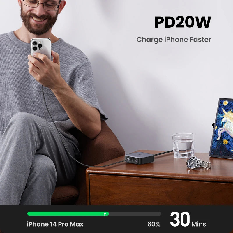 UGREEN 100W GaN Charger Desktop Laptop Fast Charger 4 in 1 Adapter For iPhone 17 16 15 14 Pro Max Phone Charger Xiaomi Samsung